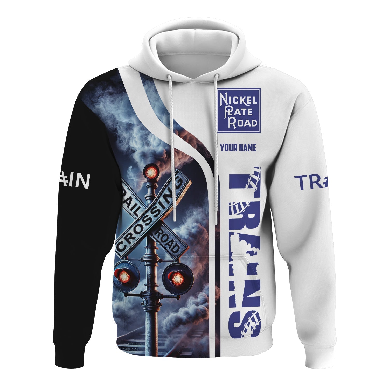 Railspirit Custom Name New York, Chicago and St. Louis Railroad Hoodie Railroad Crossing Sign Nickel Plate Road Printed Zip Hoodie