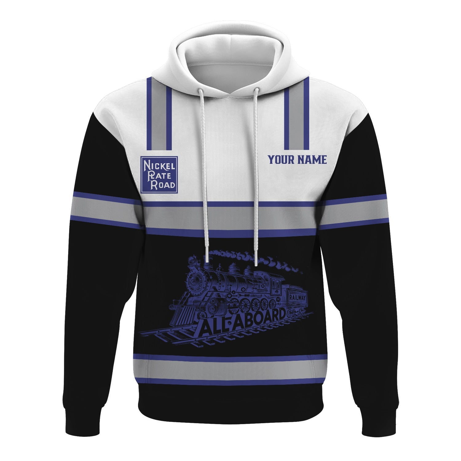 Railspirit Custom Name New York, Chicago and St. Louis Railroad Hoodie Eat Train Sleep Repeat Nickel Plate Road Printed Train Zip Hoodie