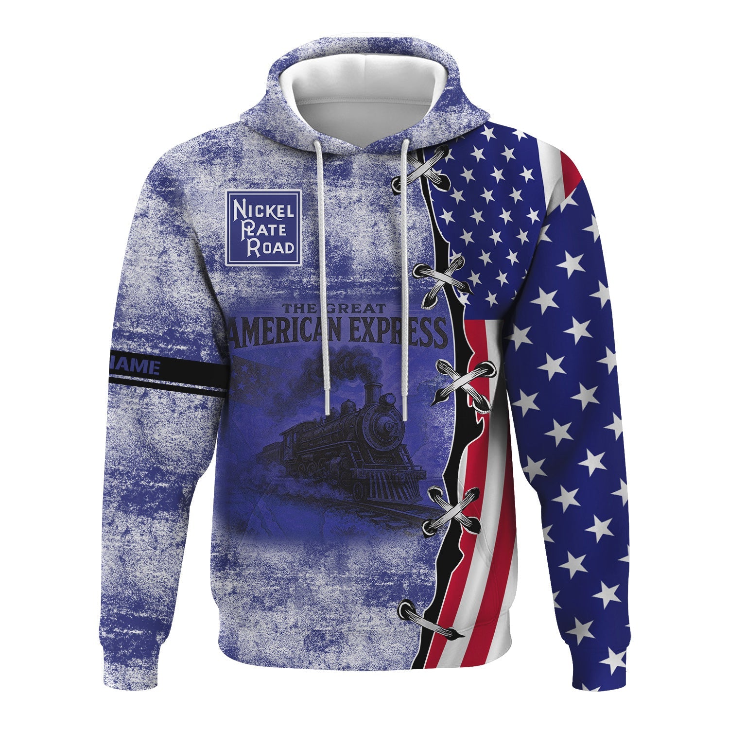 Railspirit Personalized New York, Chicago and St. Louis Railroad Hoodie Retro American Express Train With USA Flag Nickel Plate Road Zip Up Hoodie