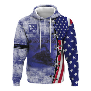 Railspirit Personalized New York, Chicago and St. Louis Railroad Hoodie Retro American Express Train With USA Flag Nickel Plate Road Zip Up Hoodie