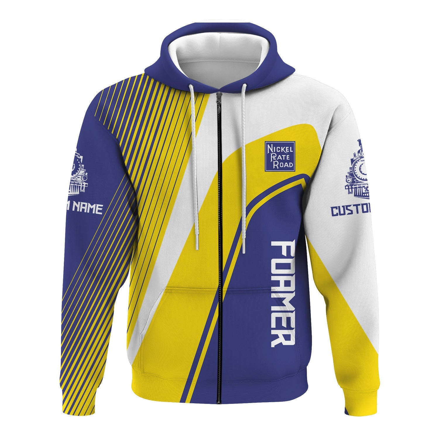 Railspirit Personalized New York, Chicago and St. Louis Railroad Hoodie Vibrant Striking Style Nickel Plate Road Zip Up Hoodie For Rail Enthusiasts