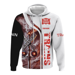 Railspirit Custom Name Chicago, Rock Island and Pacific Railroad Hoodie Railroad Crossing Sign Rock Island Railroad Printed Zip Hoodie