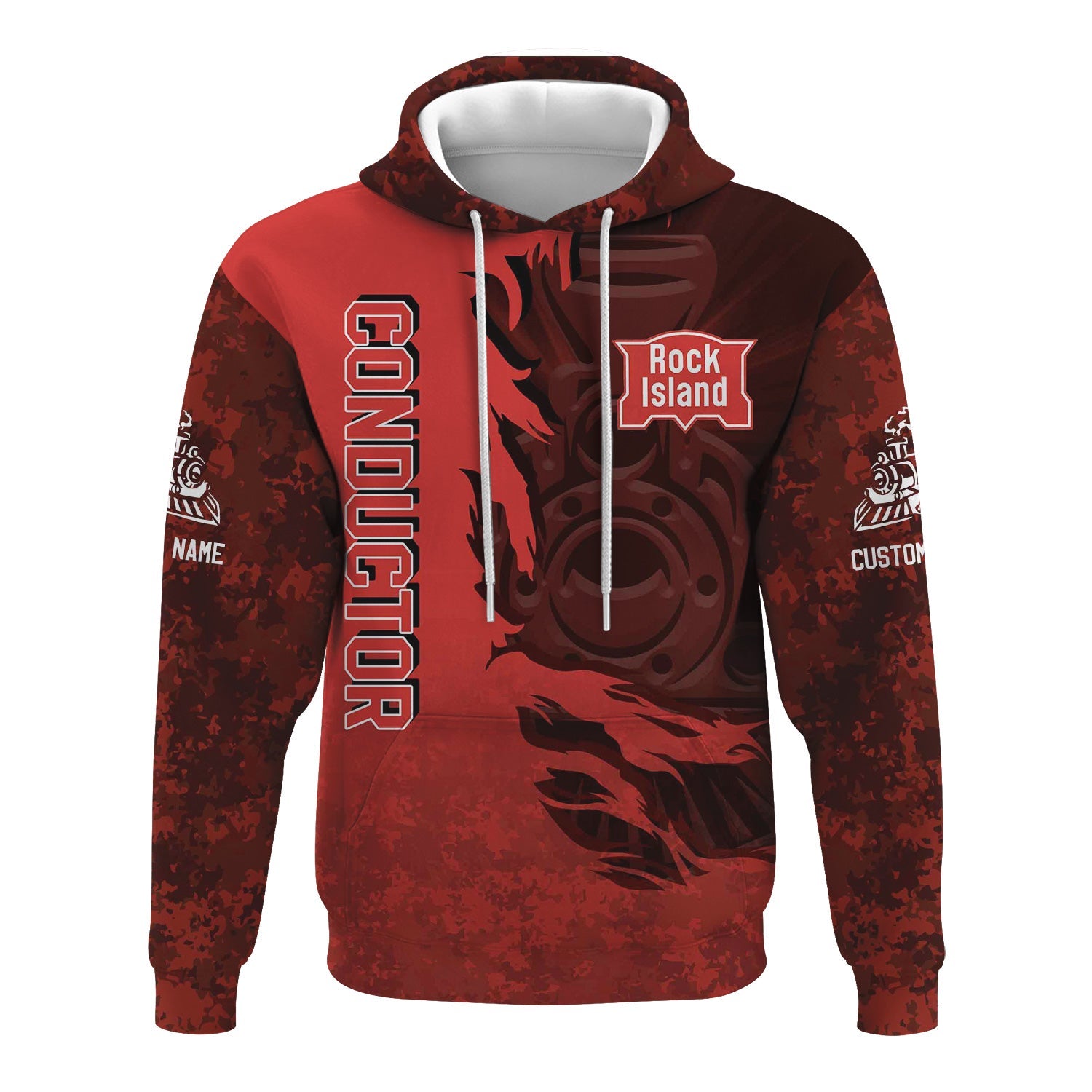 Railspirit Personalized Chicago, Rock Island and Pacific Railroad Hoodie Blazing Style with Custom Position Rock Island Railroad Train Zip Up Hoodie