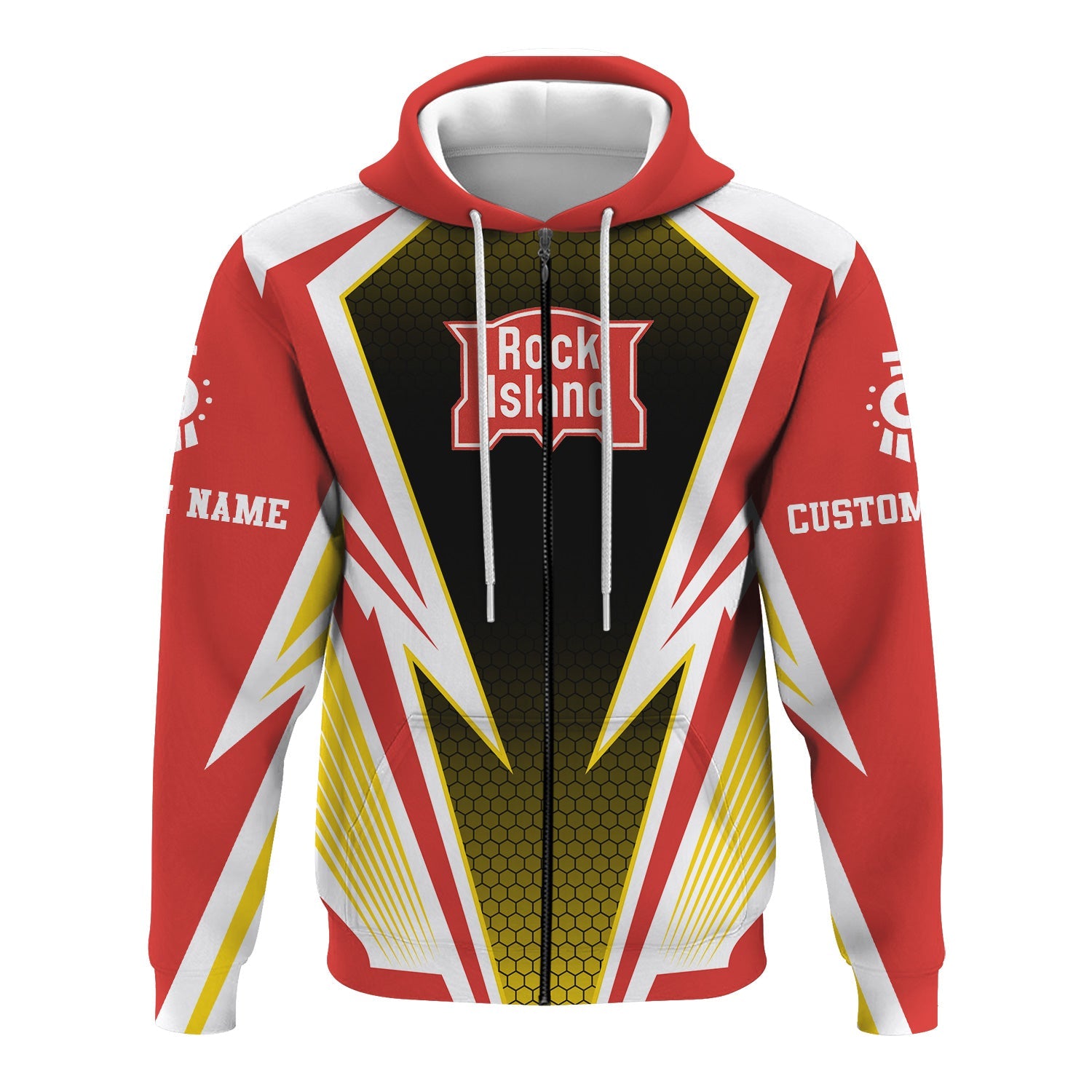 Railspirit Personalized Chicago, Rock Island and Pacific Railroad Hoodie Lightning Graphic Style Rock Island Railroad Zip Up Hoodie Gift For Train Lover