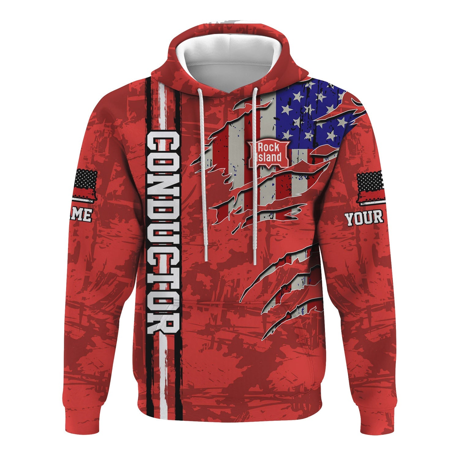 Railspirit Personalized Chicago, Rock Island and Pacific Railroad Hoodie USA Flag Claw Art with Custom Job Rock Island Railroad Train Zip Up Hoodie