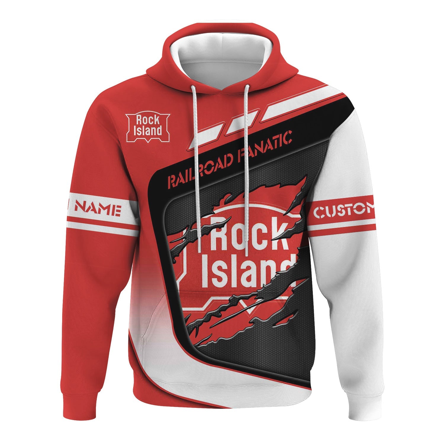 Railspirit Personalized Chicago, Rock Island and Pacific Railroad Hoodie Ripped Texture Style Rock Island Railroad Train Zip Up Hoodie
