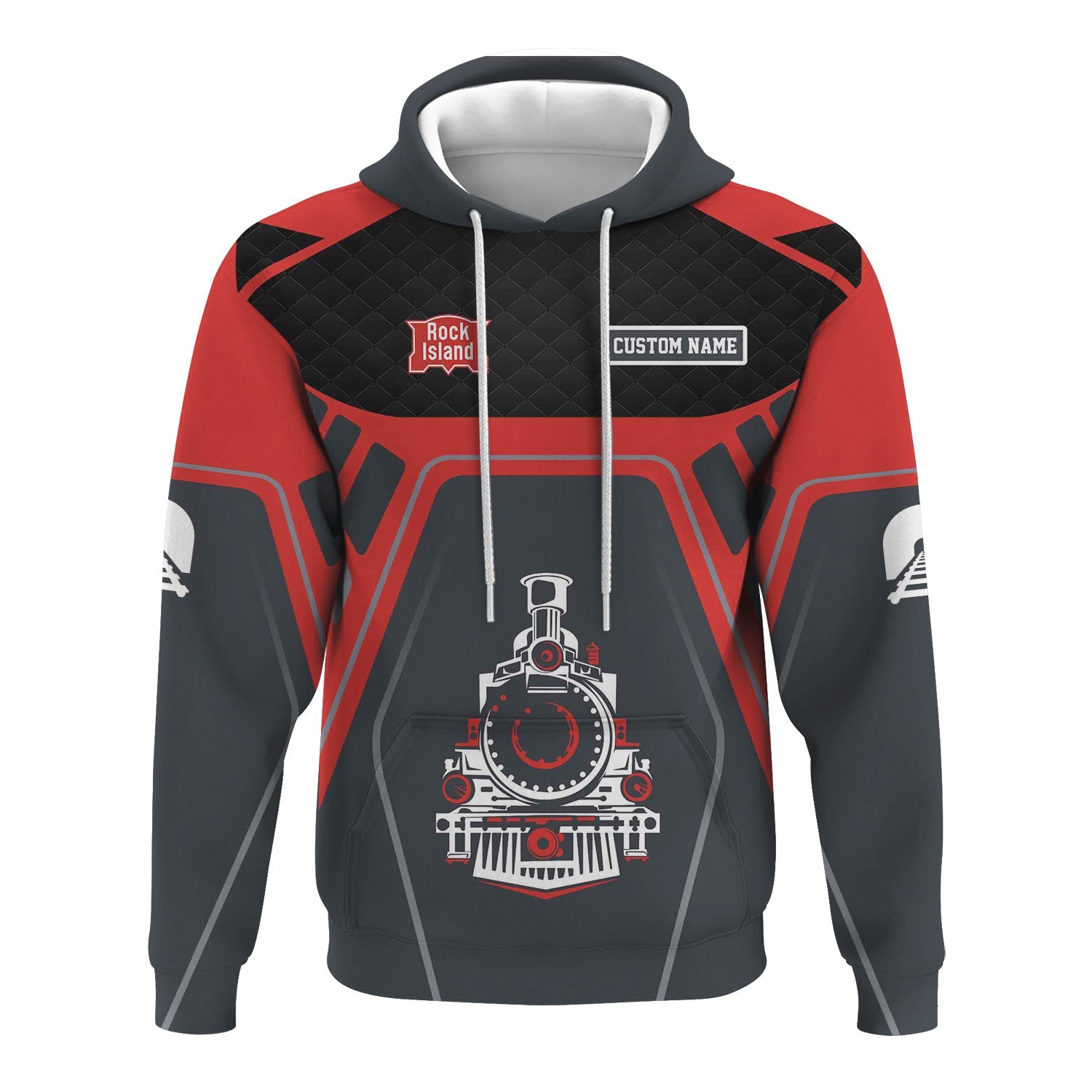 Railspirit Personalized Chicago, Rock Island and Pacific Railroad Hoodie Steam Locomotive Engine Graphic Rock Island Railroad Train Zip Up Hoodie