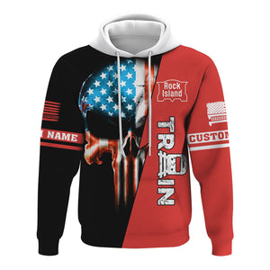Railspirit Personalized Chicago, Rock Island and Pacific Railroad Hoodie Train Skull American Flag Rock Island Railroad Zip Up Hoodie