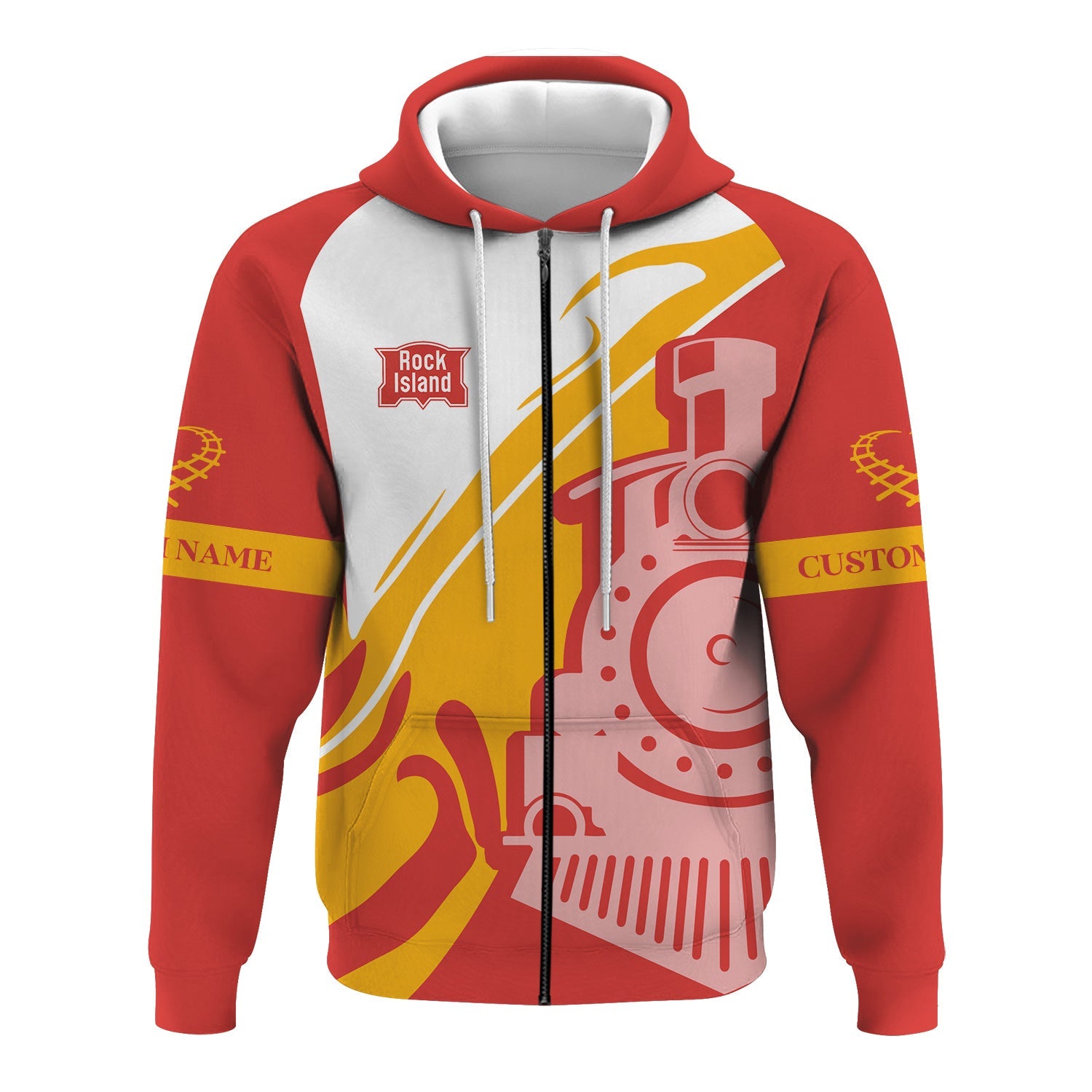 Railspirit Personalized Chicago, Rock Island and Pacific Railroad Hoodie Flame-Inspired Style Rock Island Railroad Zip Up Hoodie