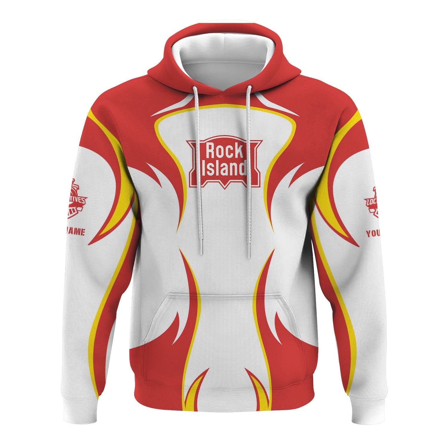 Railspirit Personalized Chicago, Rock Island and Pacific Railroad Hoodie Distinctive Flame Style Zip Up Hoodie For Steam Engine Addict