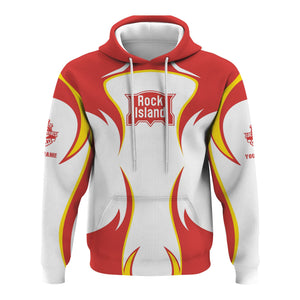 Railspirit Personalized Chicago, Rock Island and Pacific Railroad Hoodie Distinctive Flame Style Zip Up Hoodie For Steam Engine Addict