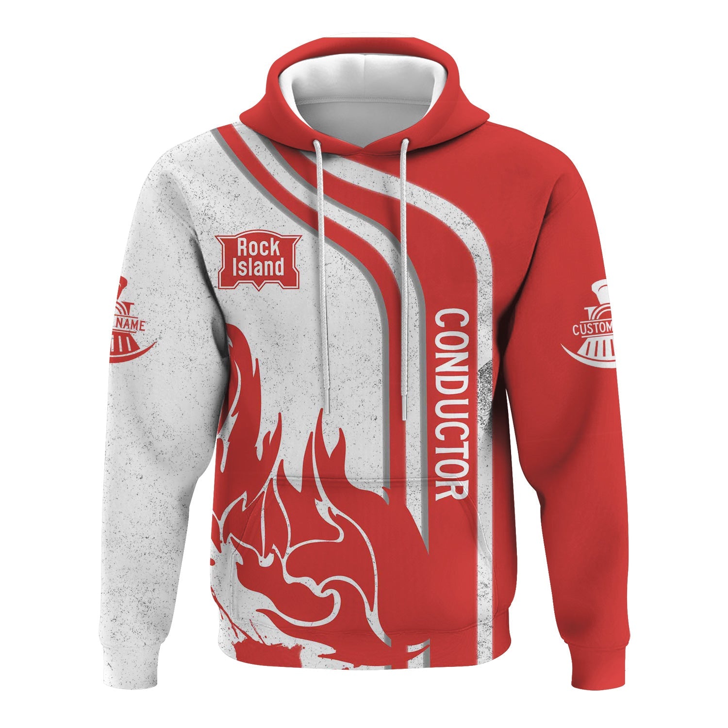 Railspirit Personalized Chicago, Rock Island and Pacific Railroad Hoodie Flame Design Custom Job Position Rock Island Railroad Train Zip Up Hoodie