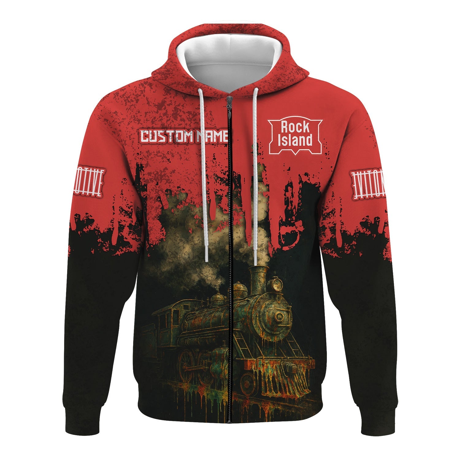 Railspirit Personalized Chicago, Rock Island and Pacific Railroad Hoodie Vintage Train Art Style Rock Island Railroad Zip Up Hoodie