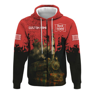 Railspirit Personalized Chicago, Rock Island and Pacific Railroad Hoodie Vintage Train Art Style Rock Island Railroad Zip Up Hoodie