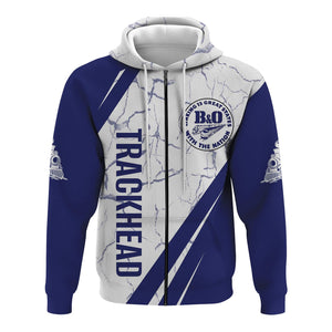 Railspirit Personalized B&O Great States Railroad Hoodie Crackle Texture Style Train Zip Up Hoodie For Trackhead