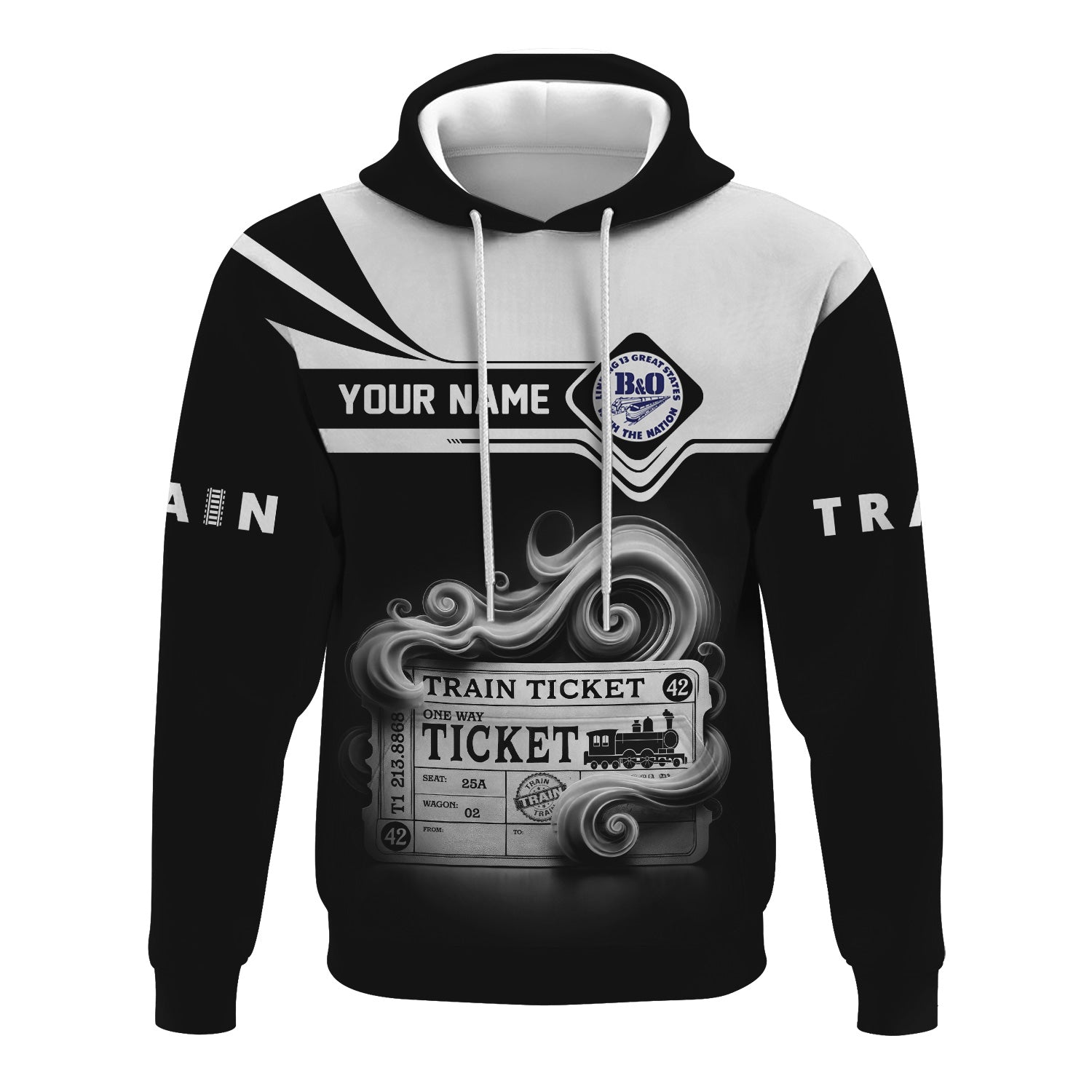 Railspirit Custom Name B&O Great States Railroad Hoodie American Train Ticket Printed Zip Hoodie