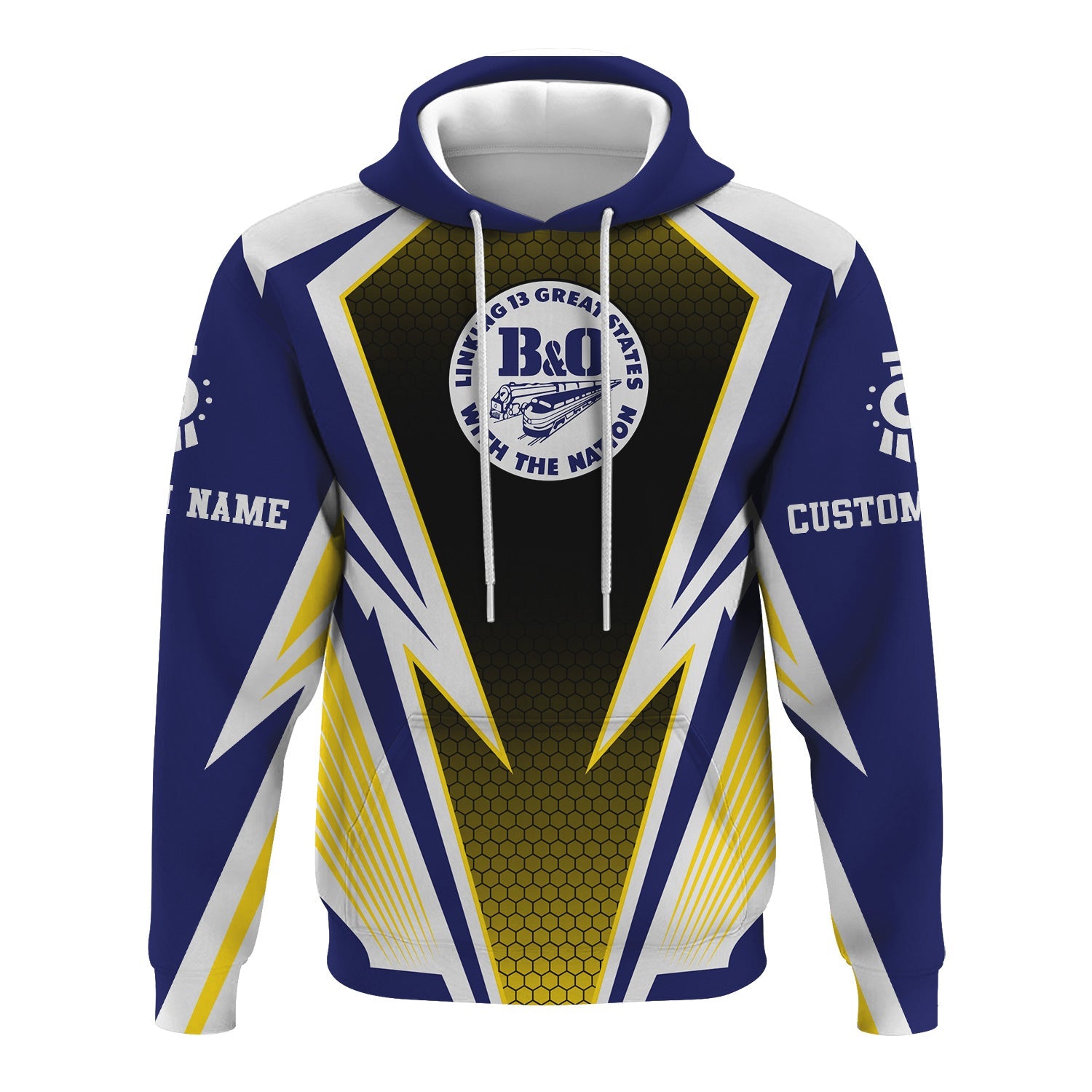 Railspirit Personalized B&O Great States Railroad Hoodie Lightning Graphic Style Zip Up Hoodie Gift Idea For Train Lover