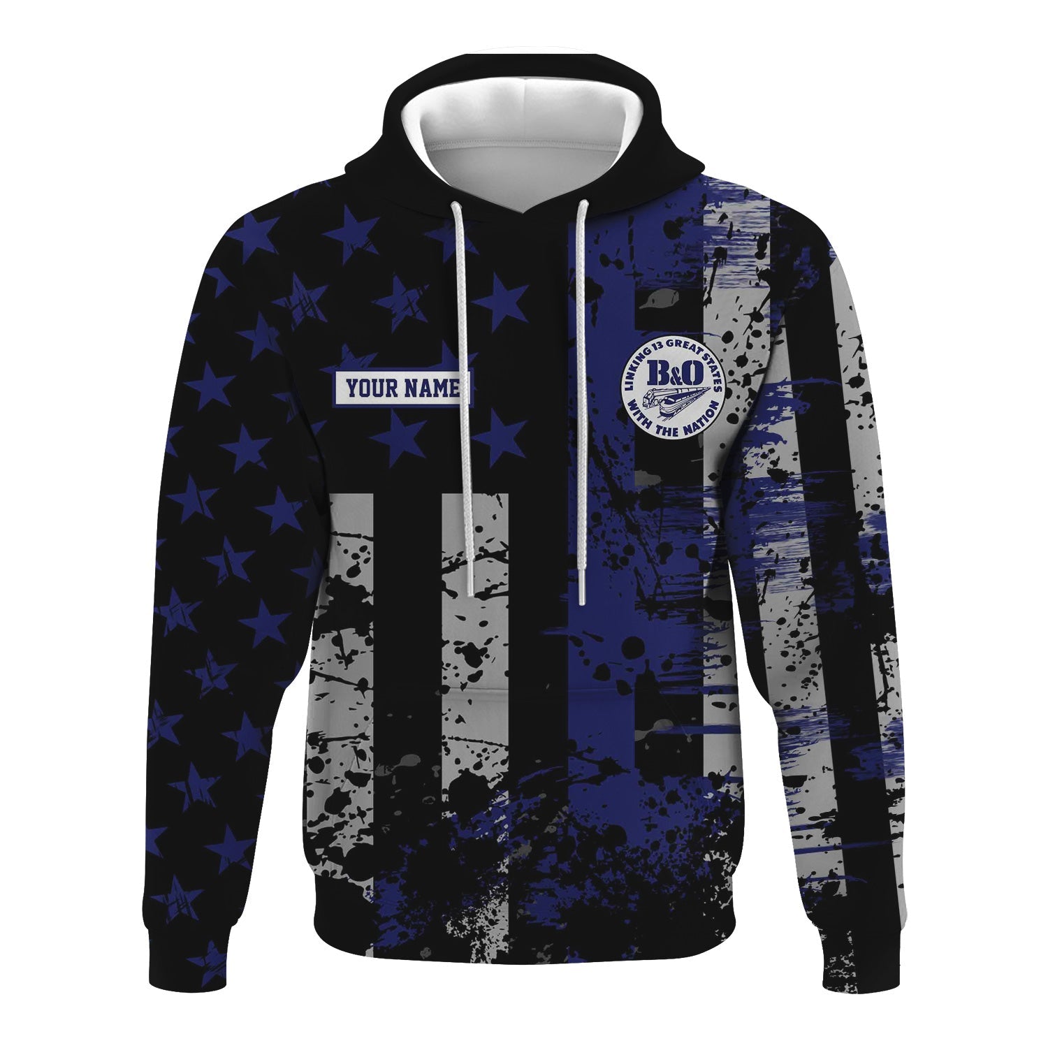 Railspirit Personalized B&O Great States Railroad Hoodie Artistic Paint American Flag Style Train Zip Up Hoodie