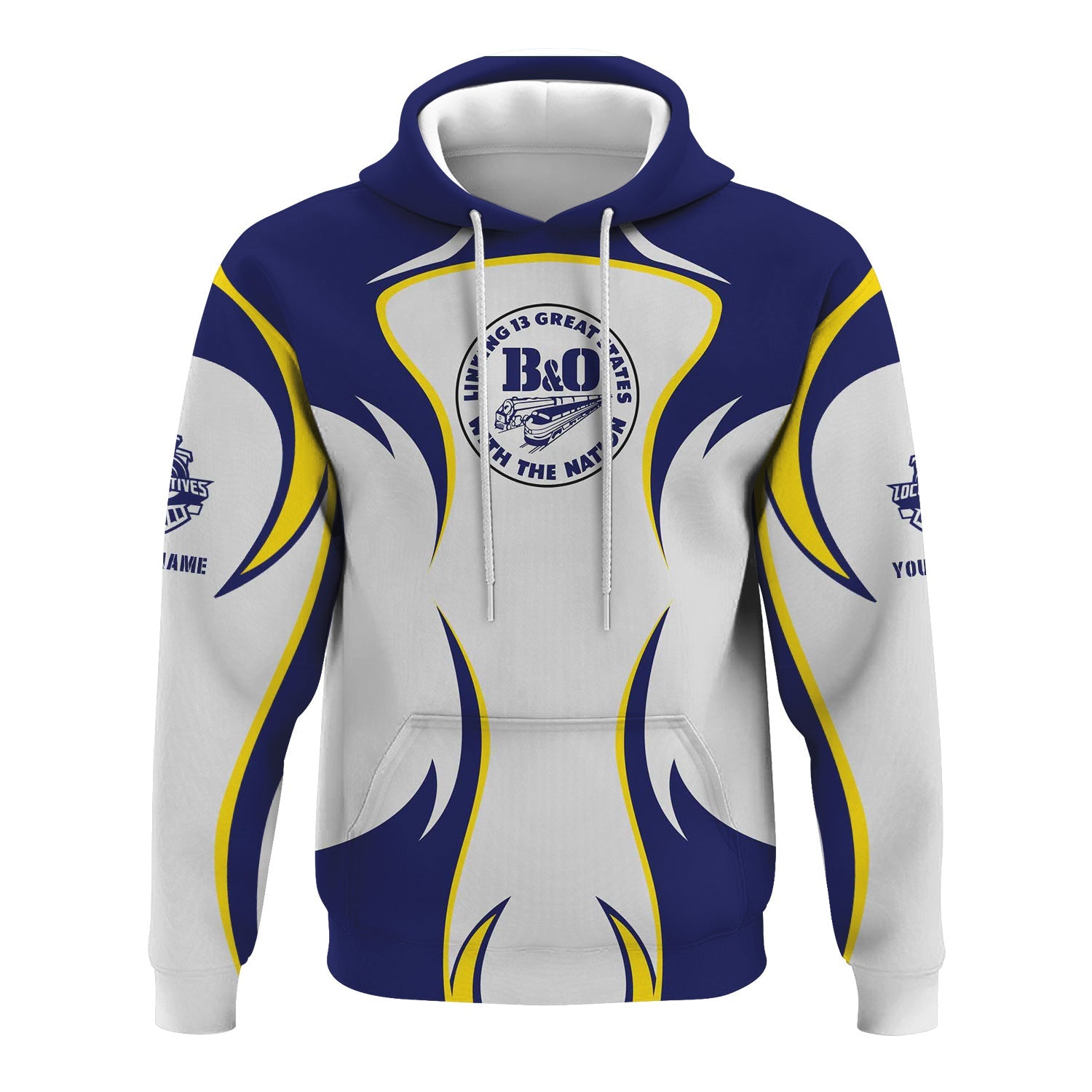 Railspirit Personalized B&O Great States Railroad Hoodie Distinctive Flame Style Zip Up Hoodie For Steam Engine Addict