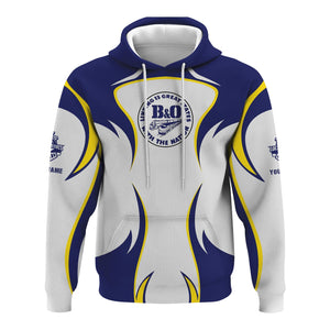 Railspirit Personalized B&O Great States Railroad Hoodie Distinctive Flame Style Zip Up Hoodie For Steam Engine Addict