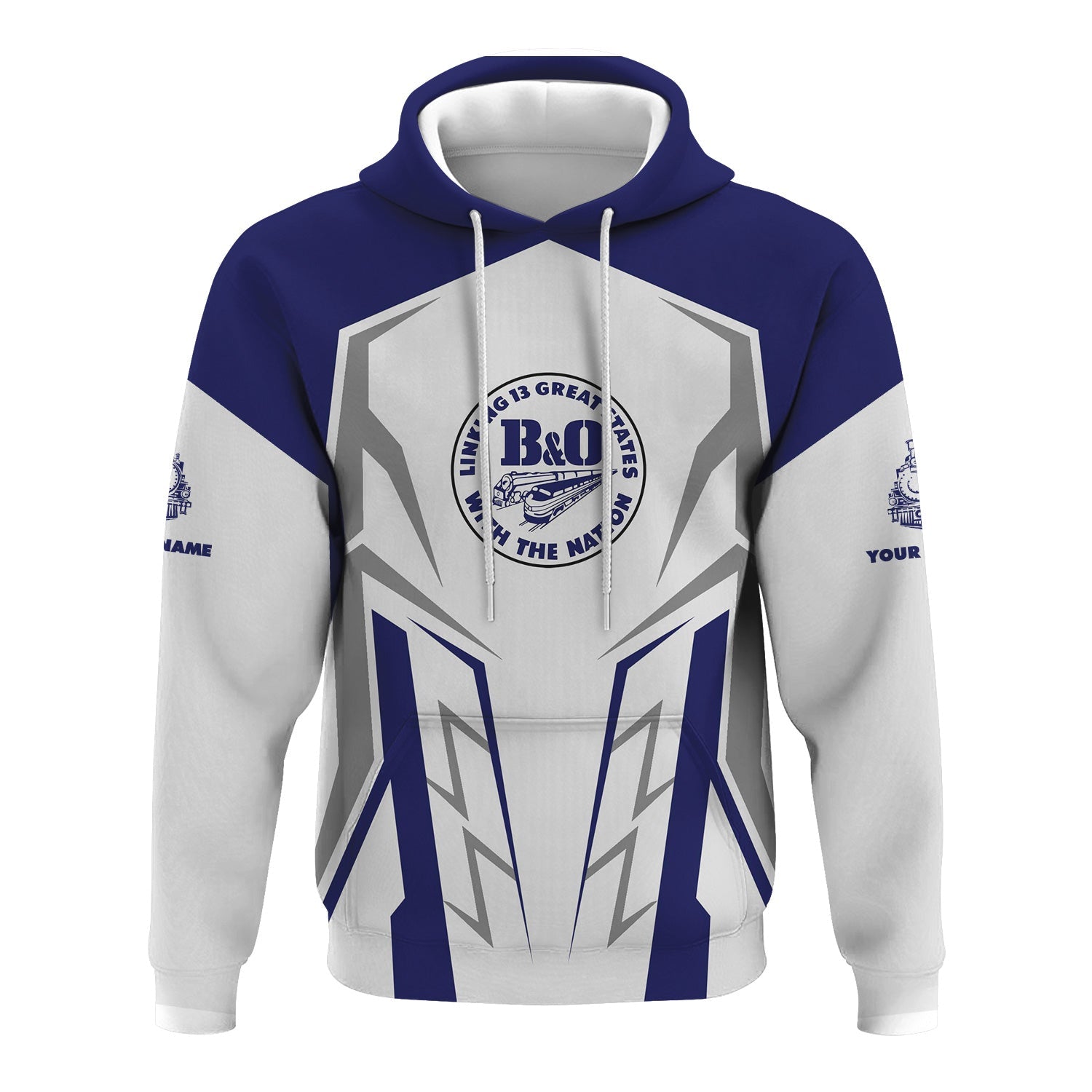 Railspirit Personalized B&O Great States Railroad Hoodie Futuristic Design with Custom Job Train Zip Up Hoodie
