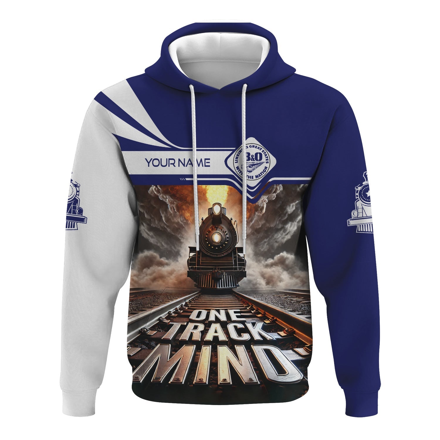 Railspirit Personalized B&O Great States Railroad Hoodie One Track Mind Train Printed ZIp Up Hoodie