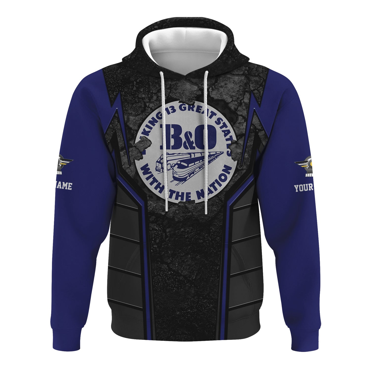 Railspirit Personalized B&O Great States Railroad Hoodie Cracked Metal Design Train Zip Up Hoodie for Rail Enthusiasts