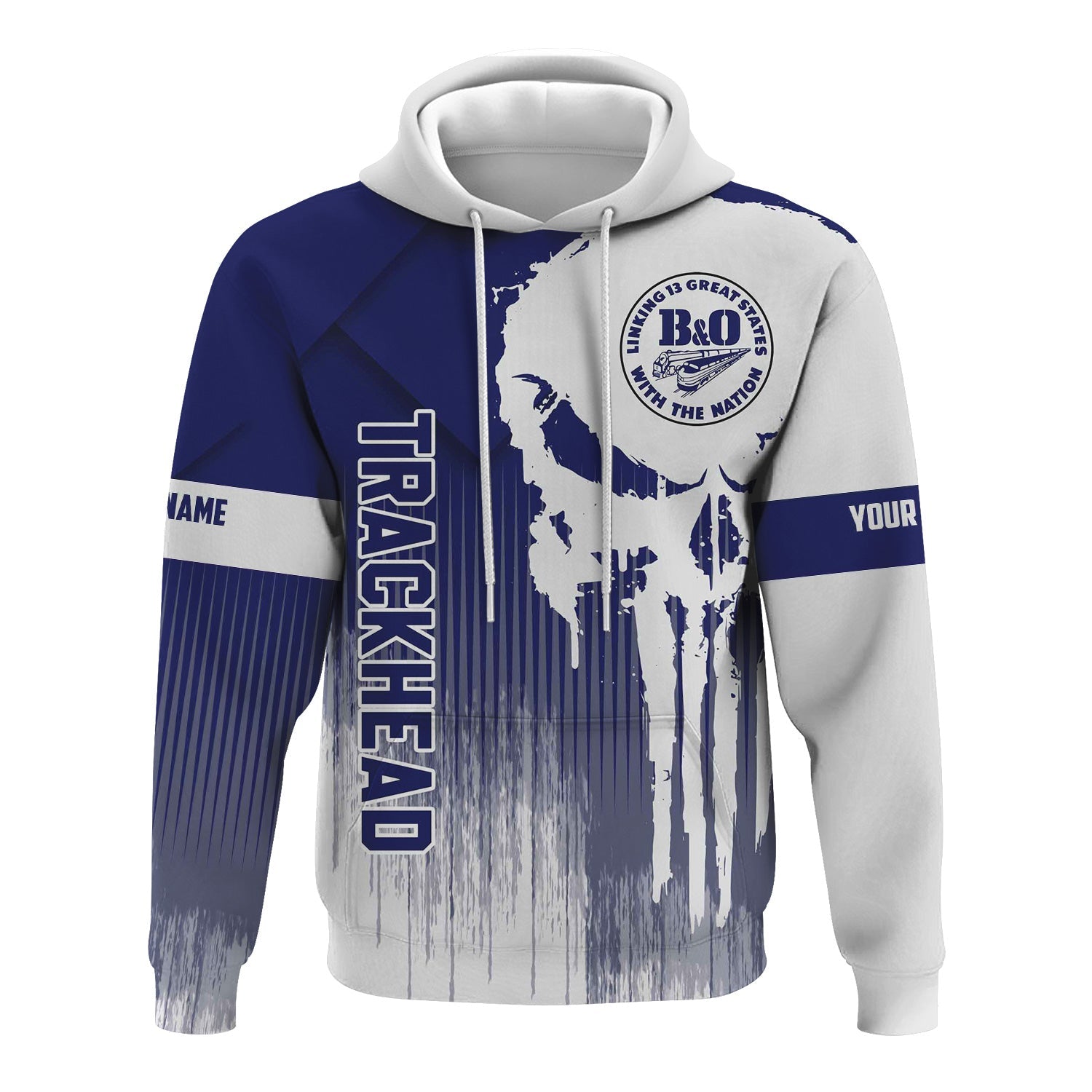 Railspirit Personalized B&O Great States Railroad Hoodie Skull Design with Custom Job Train Zip Up Hoodie for Trackhead Crew
