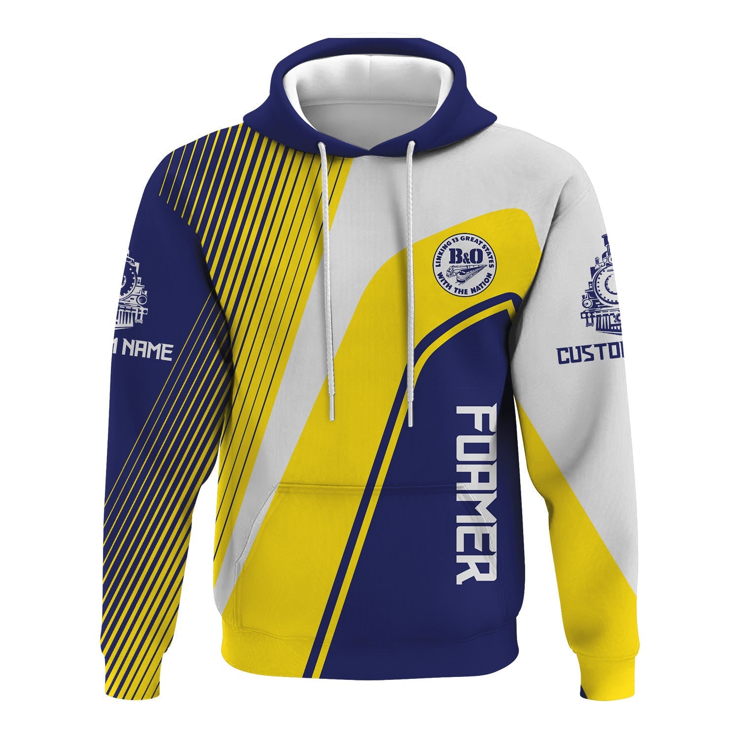 Railspirit Personalized B&O Great States Railroad Hoodie Vibrant Striking Style Zip Up Hoodie For Rail Enthusiasts