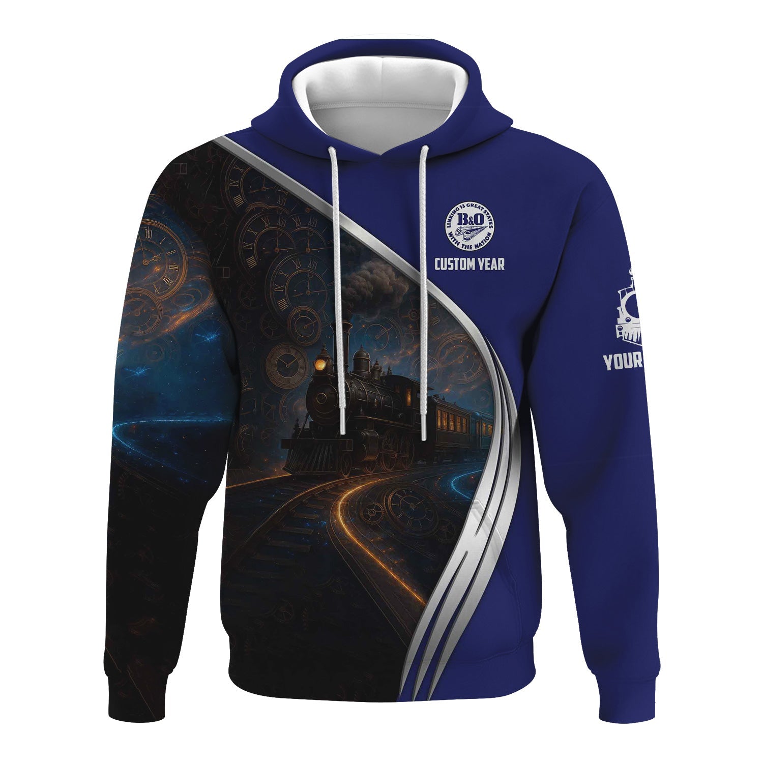 Railspirit Personalized B&O Great States Railroad Hoodie Steampunk Locomotive with Custom Year Train Zip Up Hoodie