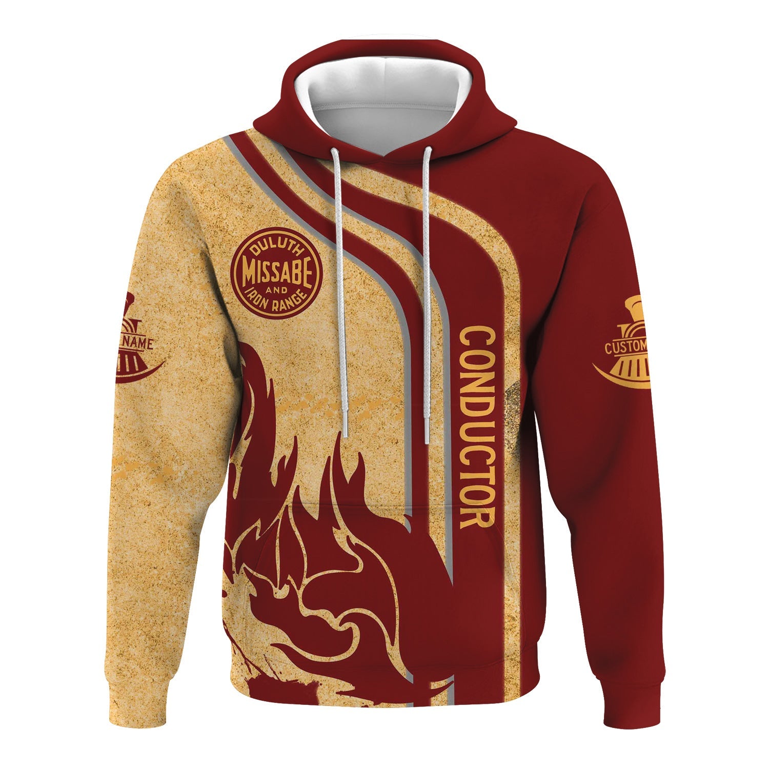Railspirit Personalized Duluth, Missabe, & Iron Range Railroad Hoodie Flame Design with Custom Job Position Train Zip Up Hoodie