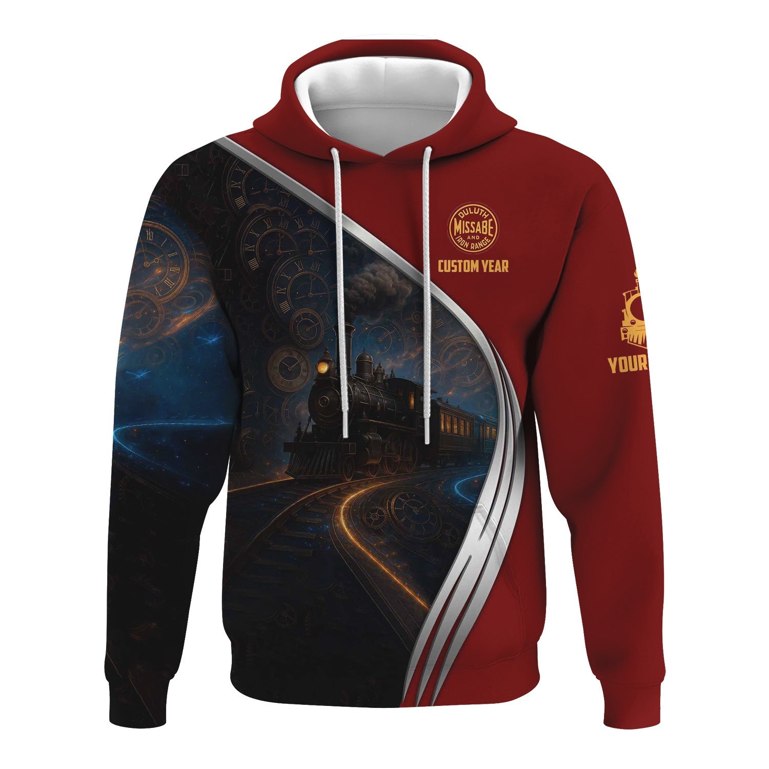 Railspirit Personalized Duluth, Missabe, & Iron Range Railroad Hoodie Steampunk Locomotive with Custom Year Train Zip Up Hoodie