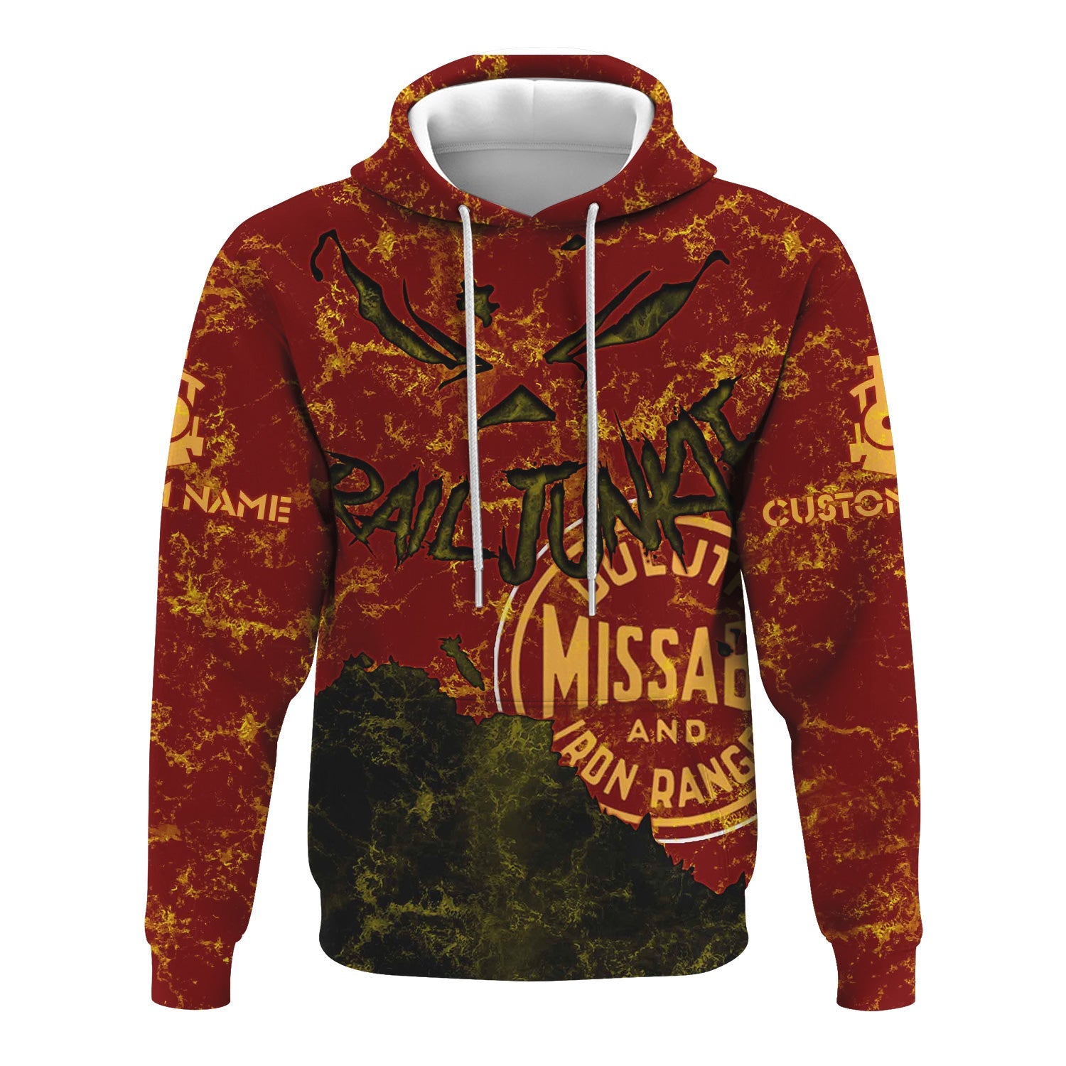 Railspirit Personalized Duluth, Missabe, & Iron Range Railroad Hoodie Torn Graphic Style Train Zip Up Hoodie For Rail Junkie