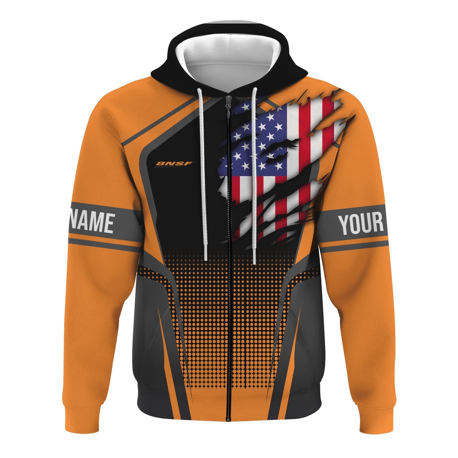 Railspirit Personalized BNSF Railway Hoodie American Eagle Vintage Train Zip Up Hoodie