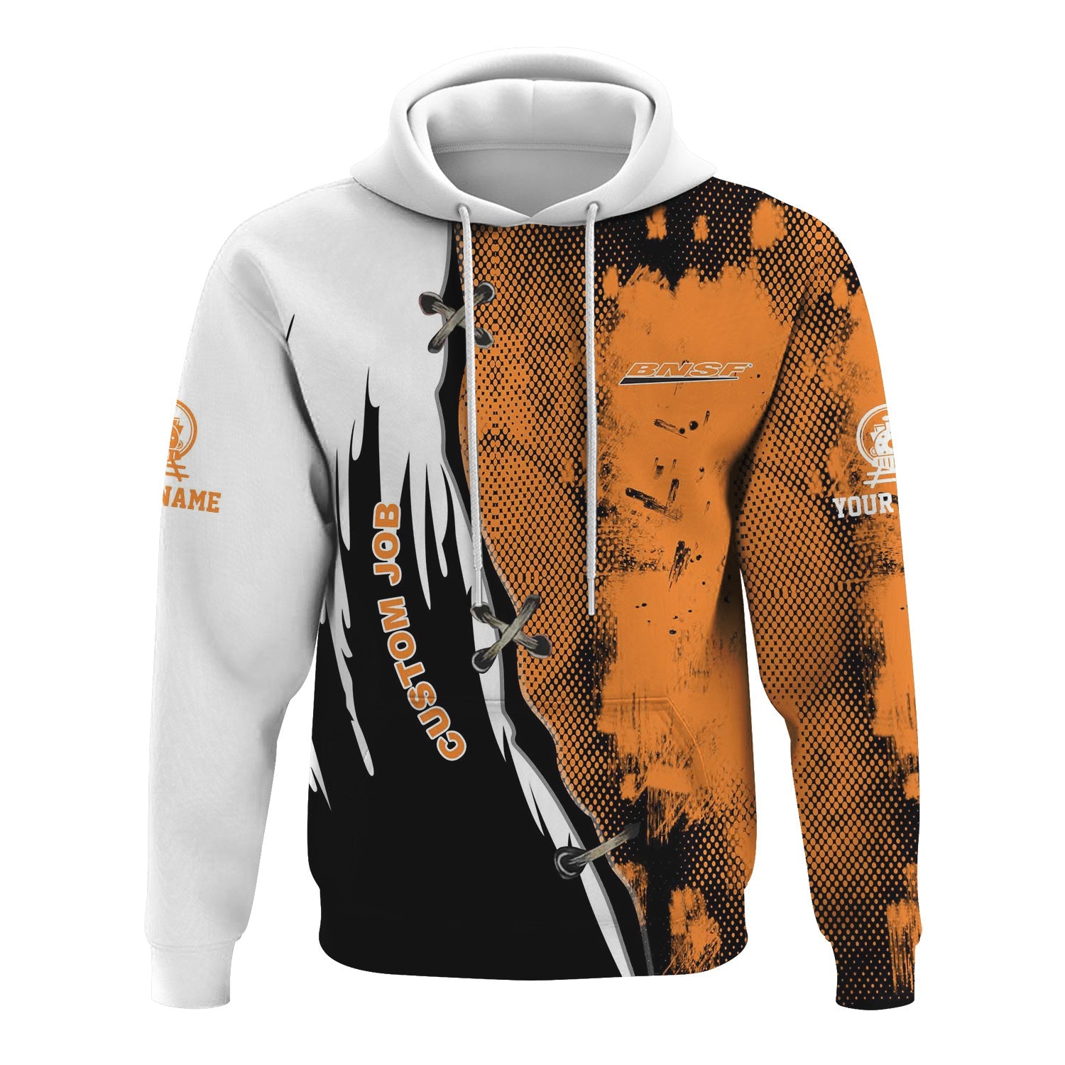 Railspirit Personalized BNSF Railway Hoodie Retro Stitches Design with Custom Position Train Zip Up Hoodie