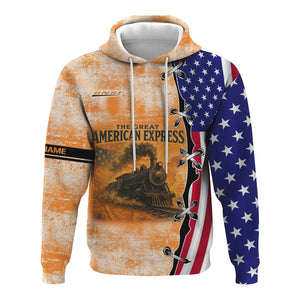 Railspirit Personalized BNSF Railway Hoodie Retro American Express Train With USA Flag Zip Up Hoodie