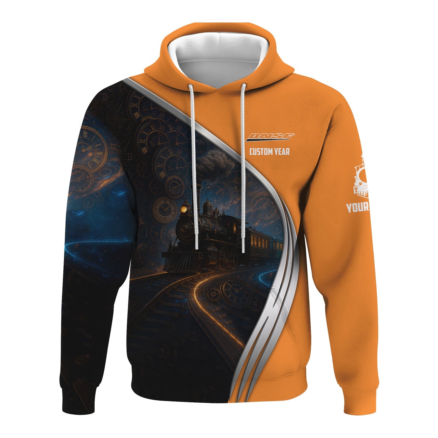 Railspirit Personalized BNSF Railway Hoodie Steampunk Locomotive with Custom Year Train Zip Up Hoodie