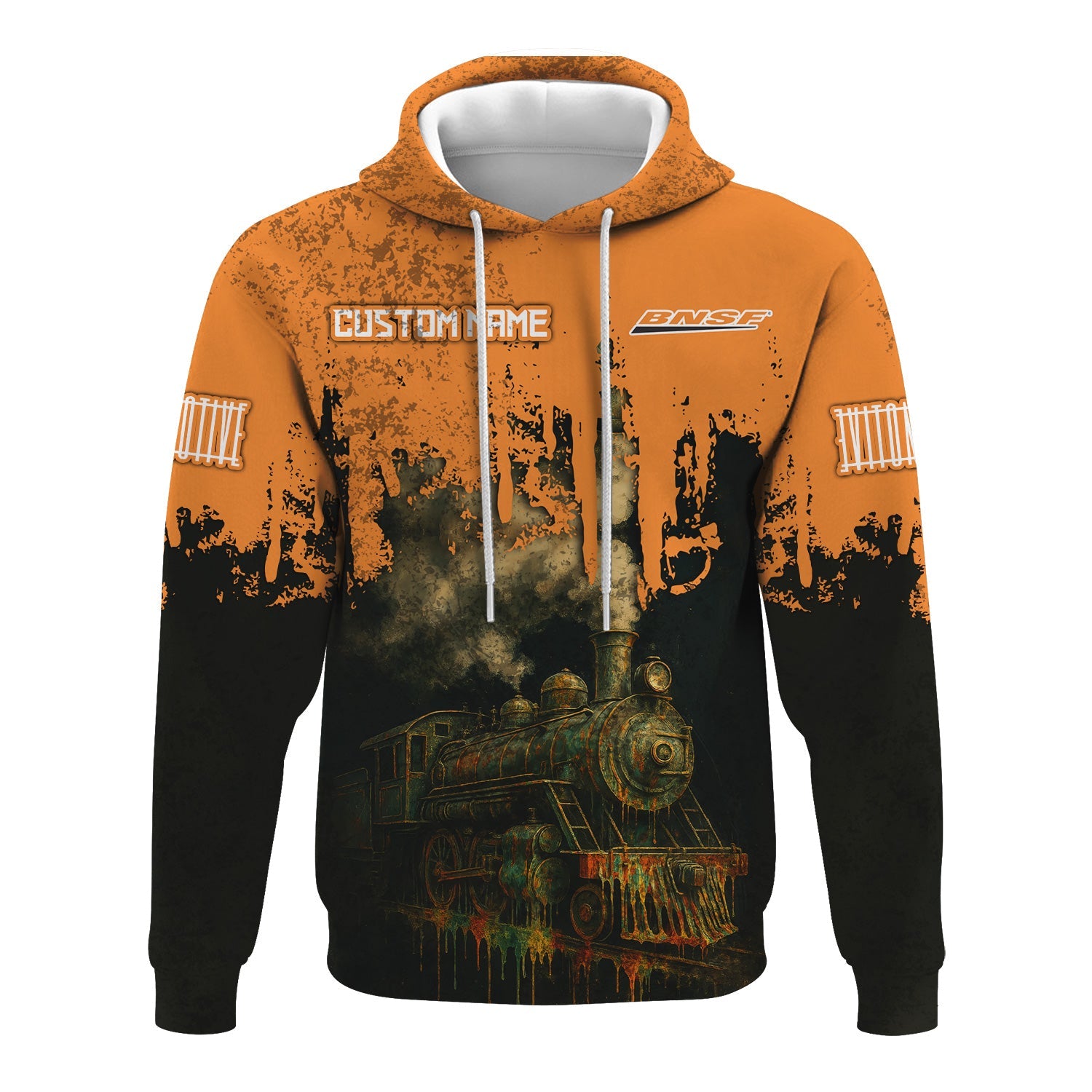 Railspirit Personalized BNSF Railway Hoodie Vintage Train Art Style Zip Up Hoodie For Locomotive Fans