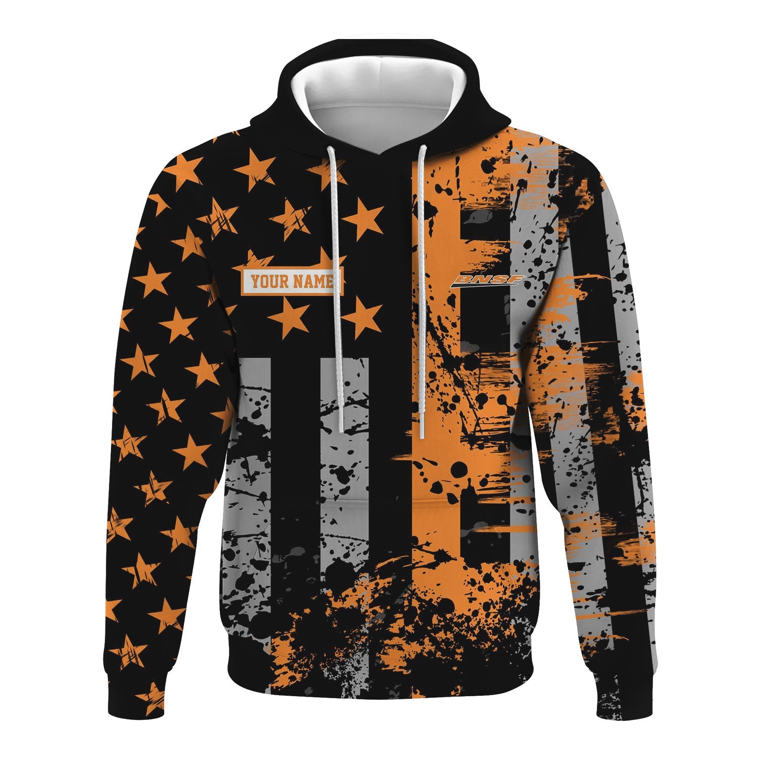 Railspirit Personalized BNSF Railway Hoodie Artistic Paint American Flag Style Train Zip Up Hoodie