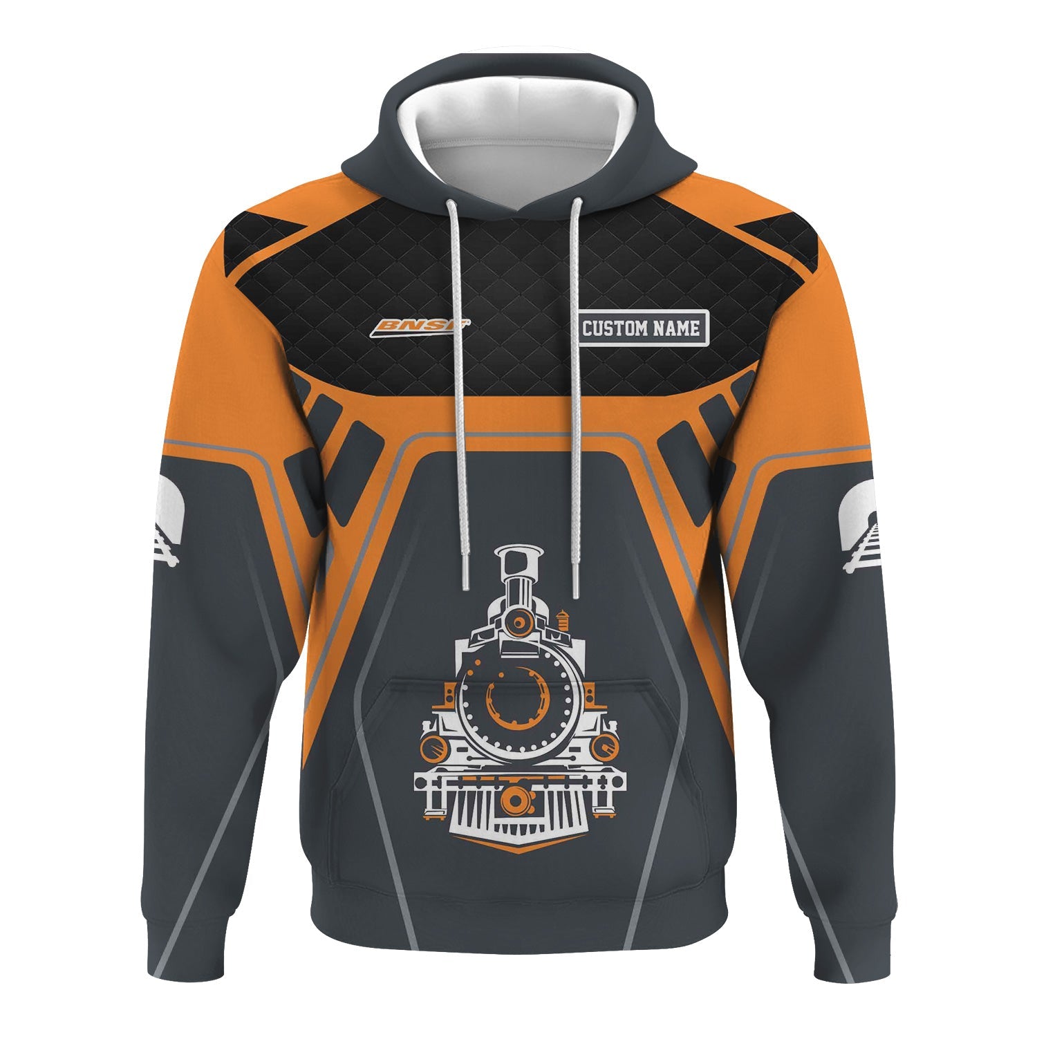 Railspirit Personalized BNSF Railway Hoodie Steam Locomotive Engine Graphic Train Zip Up Hoodie All Over Print