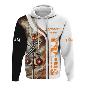 Railspirit Custom Name BNSF Railway Hoodie Railroad Crossing Sign Printed Zip Hoodie