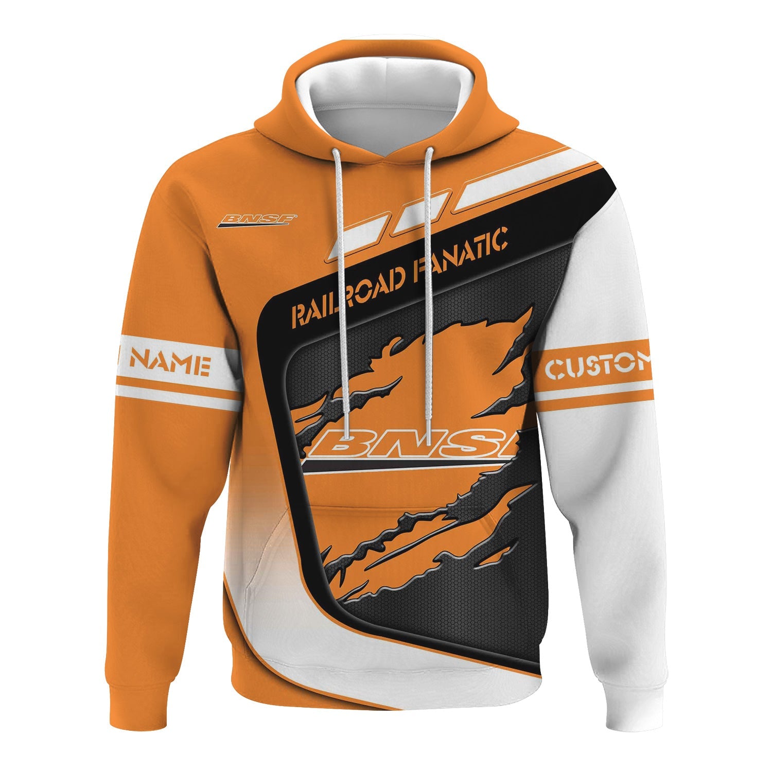 Railspirit Personalized BNSF Railway Hoodie Ripped Texture Style Train Zip Up Hoodie For Railroad Fanatic