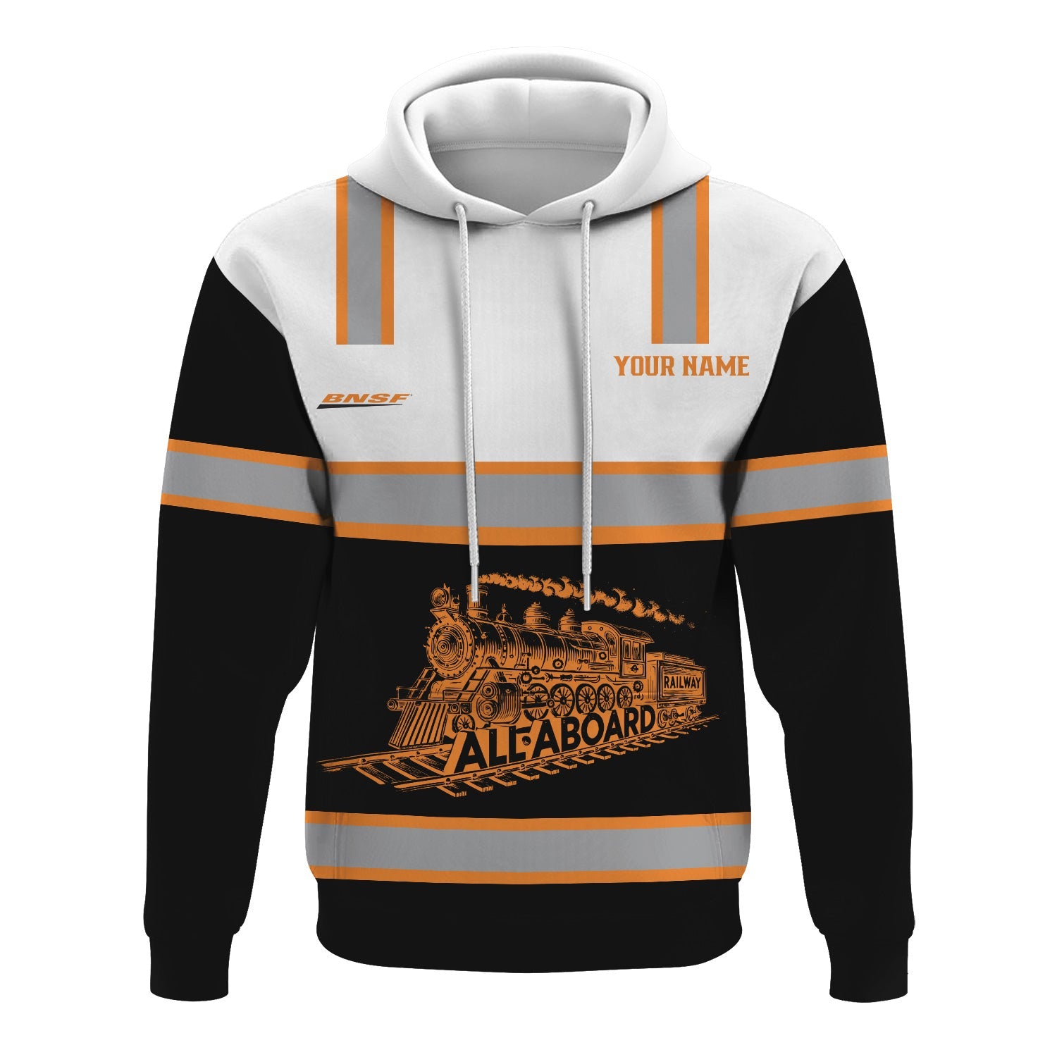 Railspirit Custom Name BNSF Railway Hoodie Eat Train Sleep Repeat Printed Train Zip Hoodie