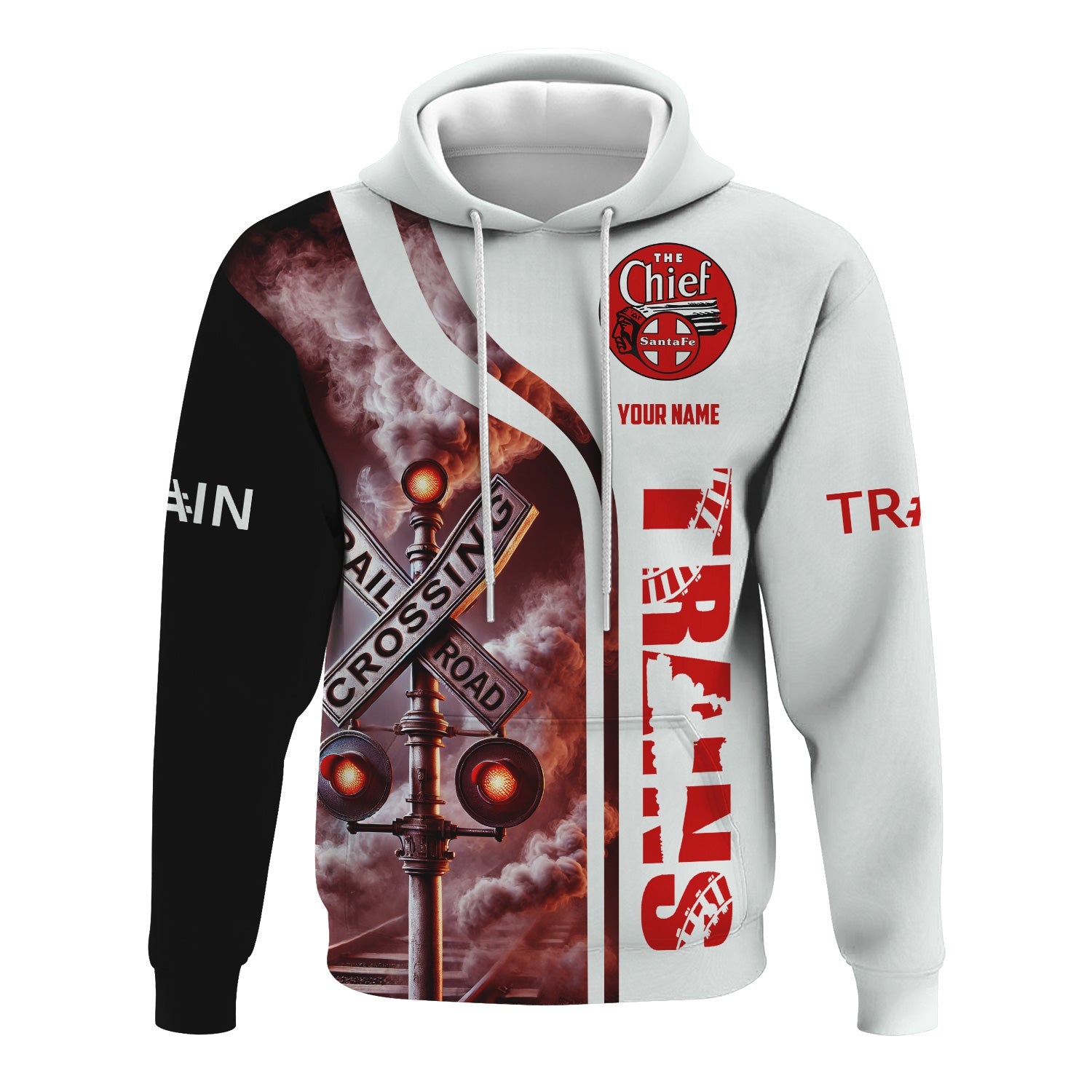 Railspirit Custom Name The Chief Santa Fe Railroad Hoodie Railroad Crossing Sign Printed Zip Hoodie