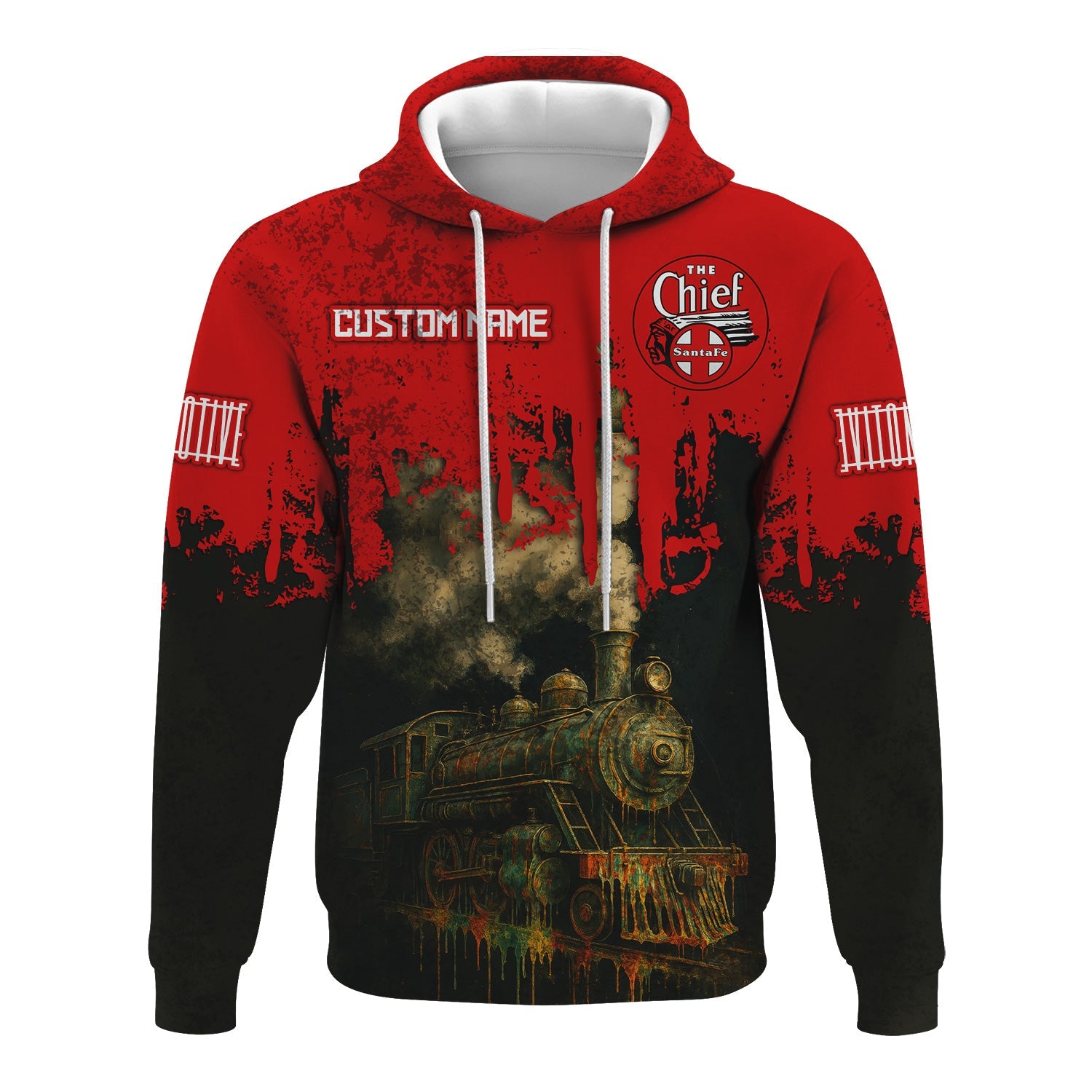 Railspirit Personalized The Chief Santa Fe Railroad Hoodie Vintage Train Art Style Zip Up Hoodie For Locomotive Fans