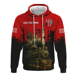 Railspirit Personalized The Chief Santa Fe Railroad Hoodie Vintage Train Art Style Zip Up Hoodie For Locomotive Fans