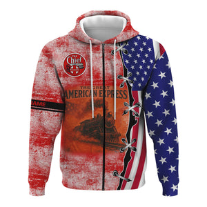 Railspirit Personalized The Chief Santa Fe Railroad Hoodie Retro American Express Train With USA Flag Zip Up Hoodie