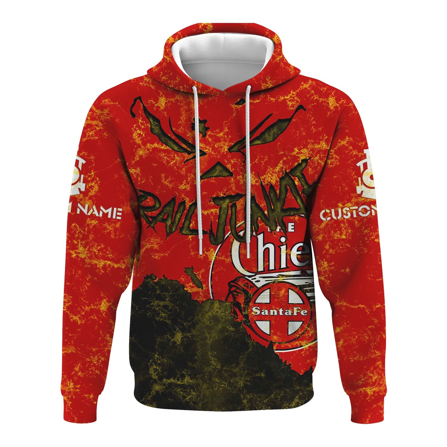 Railspirit Personalized The Chief Santa Fe Railroad Hoodie Torn Graphic Style Train Zip Up Hoodie For Rail Junkie