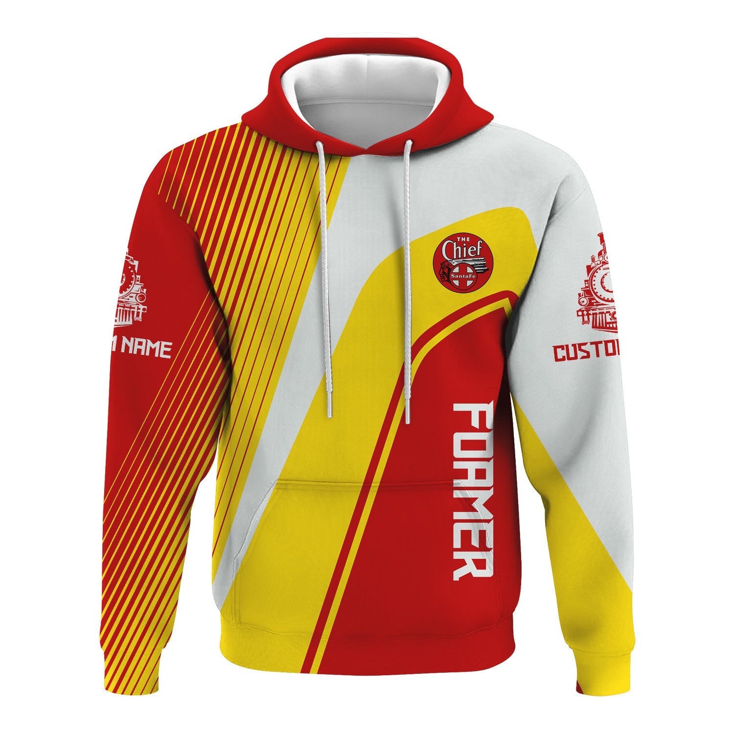 Railspirit Personalized The Chief Santa Fe Railroad Hoodie Vibrant Striking Style Zip Up Hoodie For Rail Enthusiasts