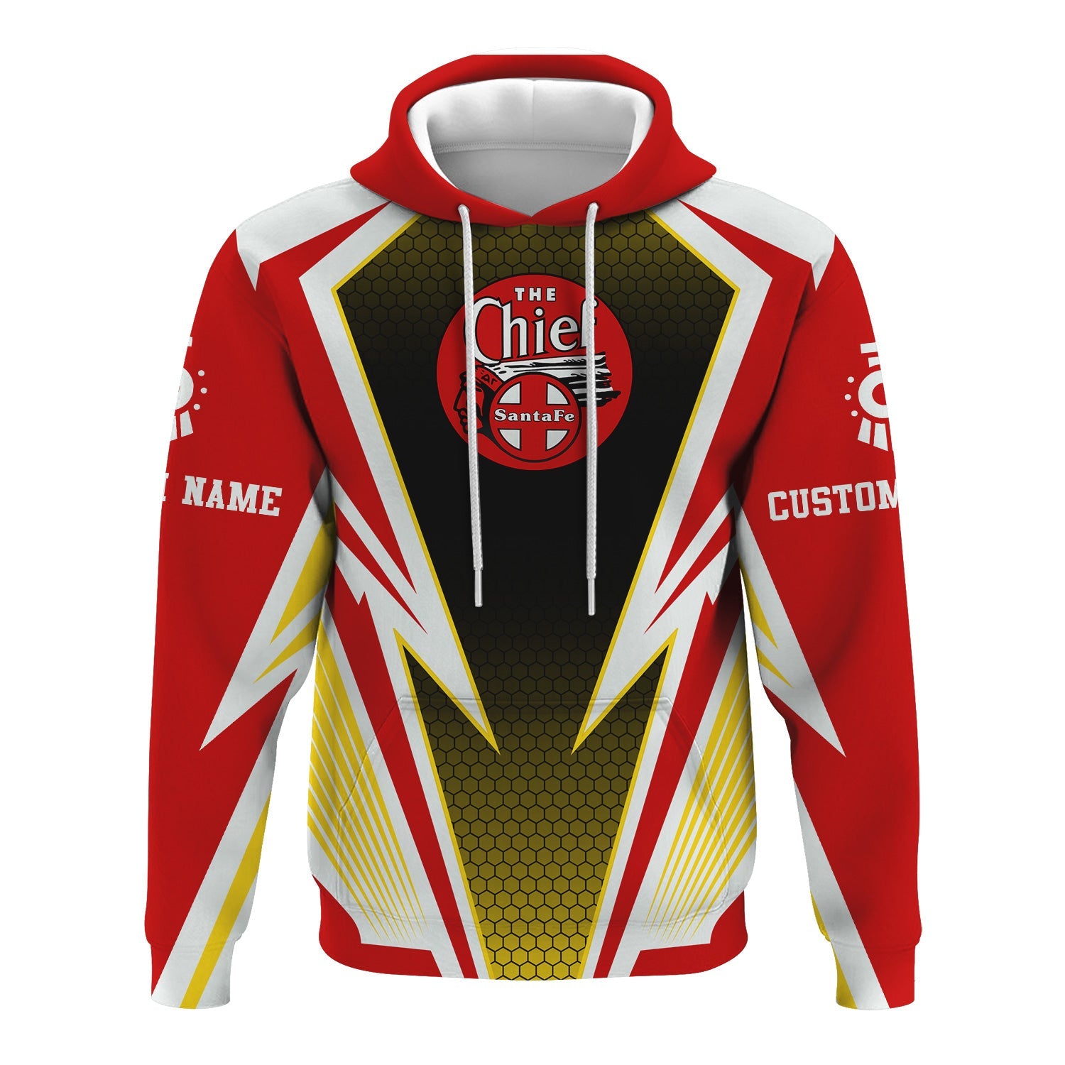 Railspirit Personalized The Chief Santa Fe Railroad Hoodie Lightning Graphic Style Zip Up Hoodie Gift Idea For Train Lover